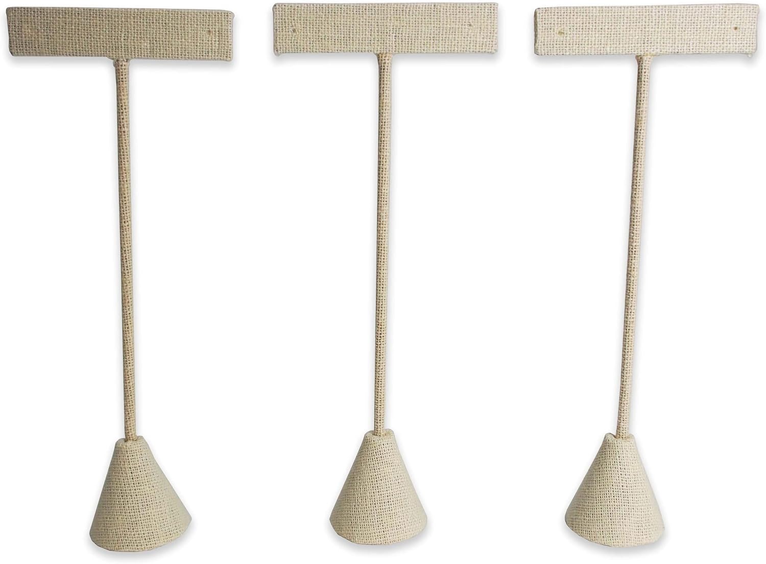 N'ice Packaging - 6 Qty Beige Linen 6.75" High Free-Standing Earring T-Stand Display, T Shape Holder for Tradeshow, Home Business, Promotion, or just for Home