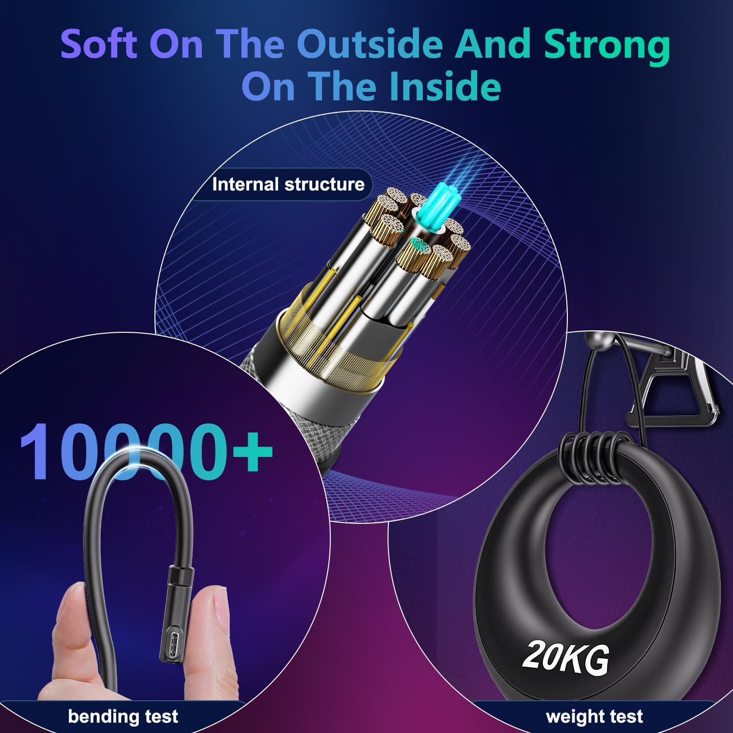 phoossno USB C Cable de fibra óptica 5m derecho, bidireccional 10Gbps Transmisión&60W carga rápida, cable de amarre USB C de grado militar compatible con cámaras, VR&AR, computadoras portátiles ect