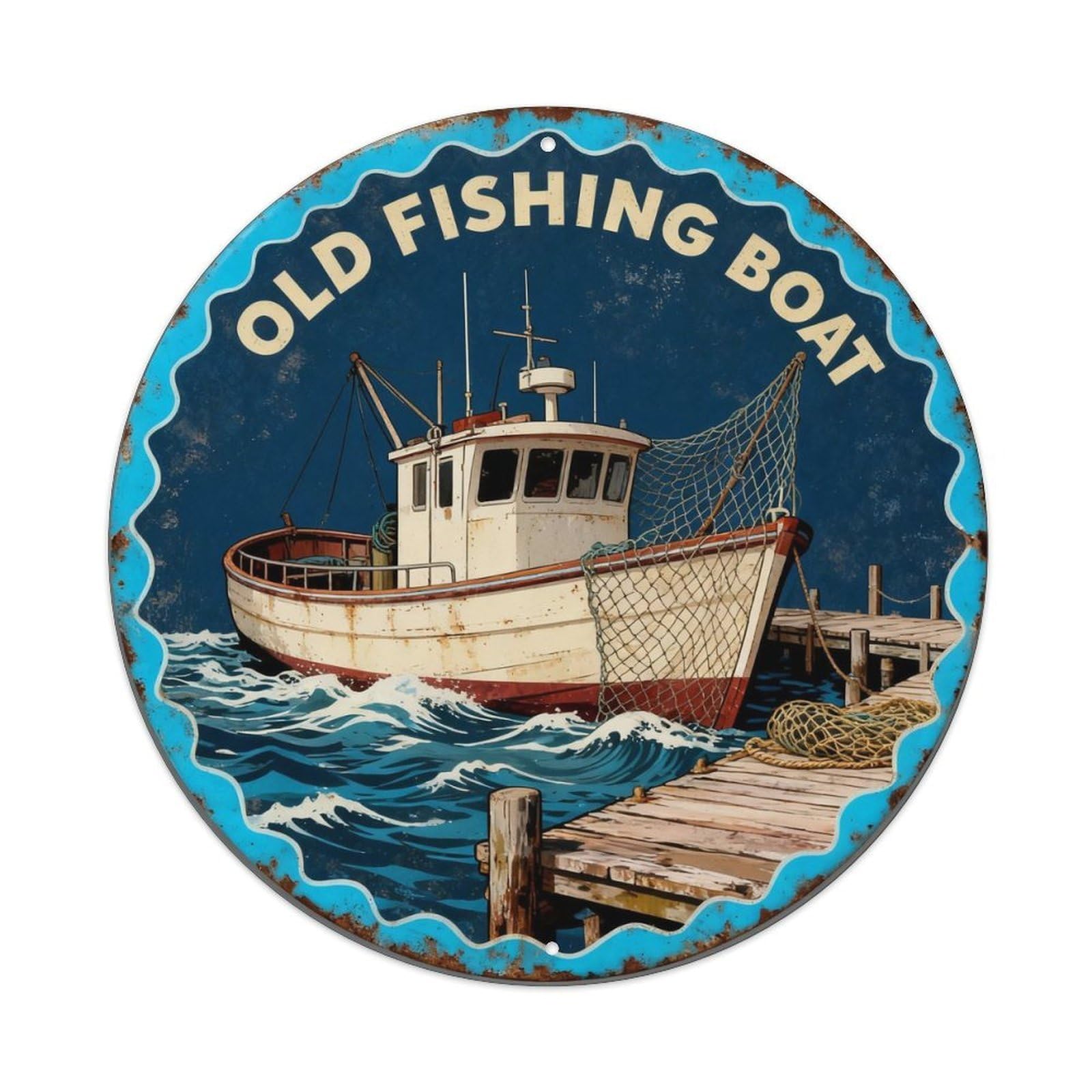 Old Fishing Boat Metal Tin Sign Plaque