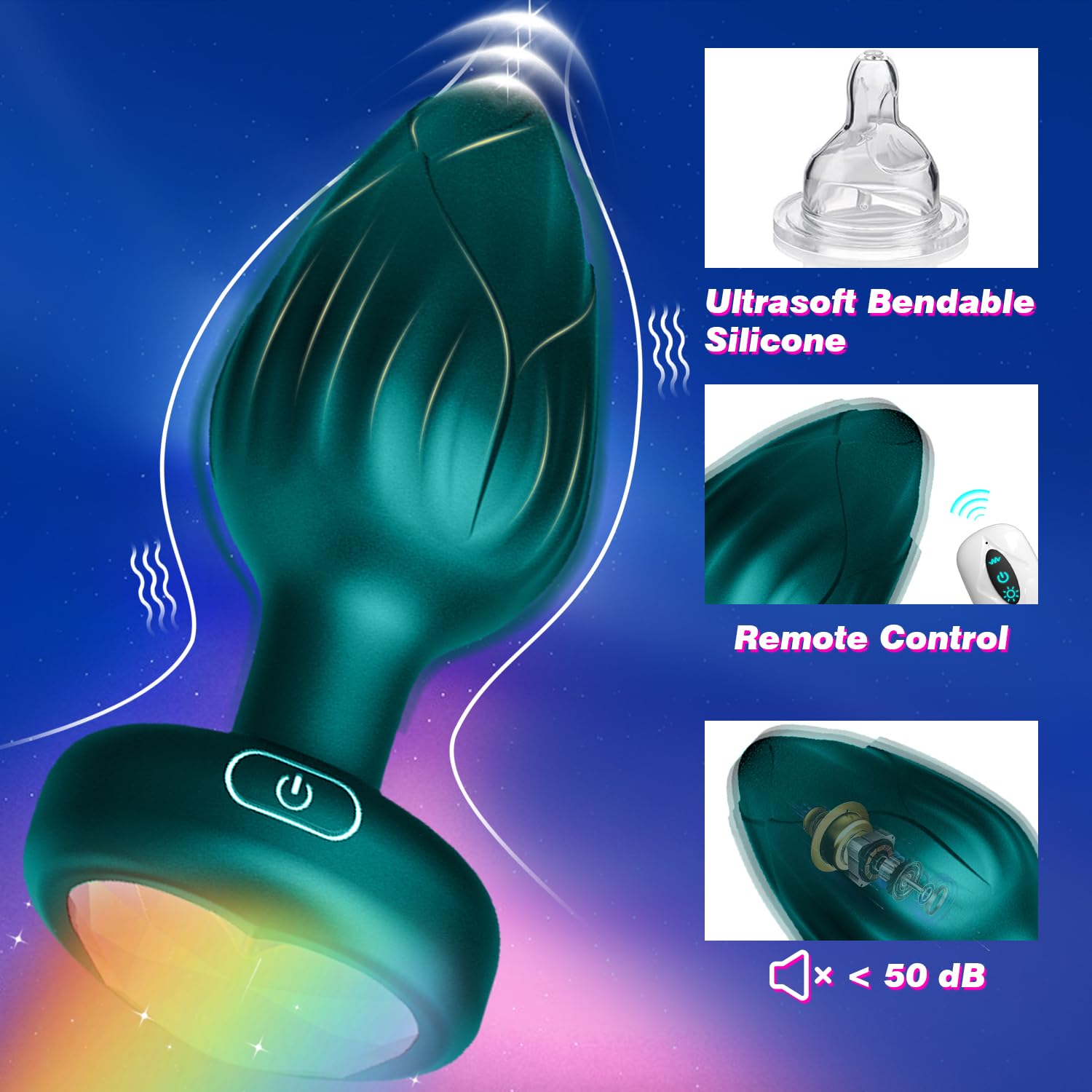 Anal Plug Vibrator Couples Sex Toys for Women, Light Up Vibrating Butt Plug with 10 Vibrations Adult Toys, Women Rose Sex Toys Anal Vibrators