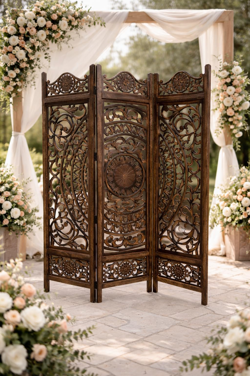 Wooden Room Partition for Living Rooms/Wood Screen Separator & Room Divider 3 Panels for Living Room/Bedroom/Office/Restaurant (Brown)-image-48