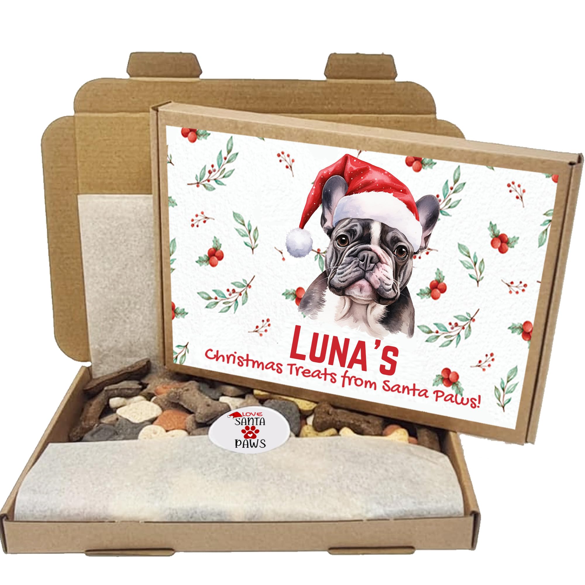 Personalized Dog Treat Gift Box – Custom for Any Breed – Holiday Puppy Treats & Doggy Present - French Bulldog - 200g