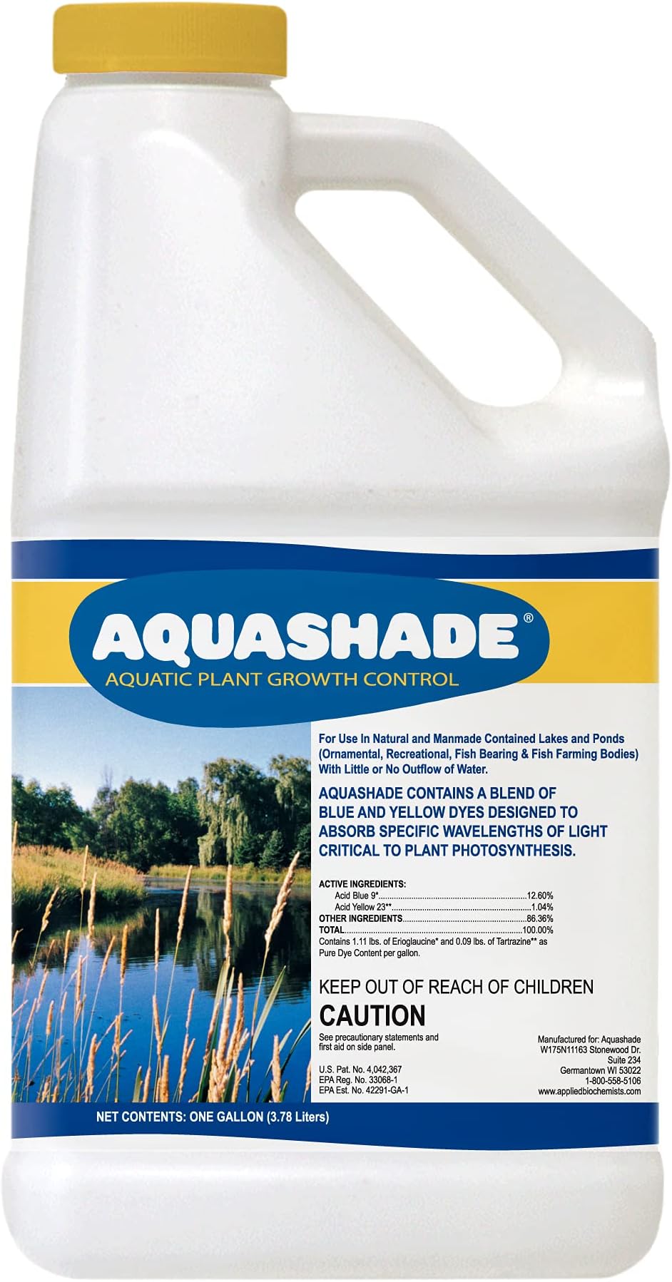 Aquashade Blue Pond Dye - 1 Gallon EPA-Approved Sunlight Blocker for Algae - Weed Suppression - Safe for Fish, Livestock and Swimming - Eco-Friendly Liquid Treatment for Water
