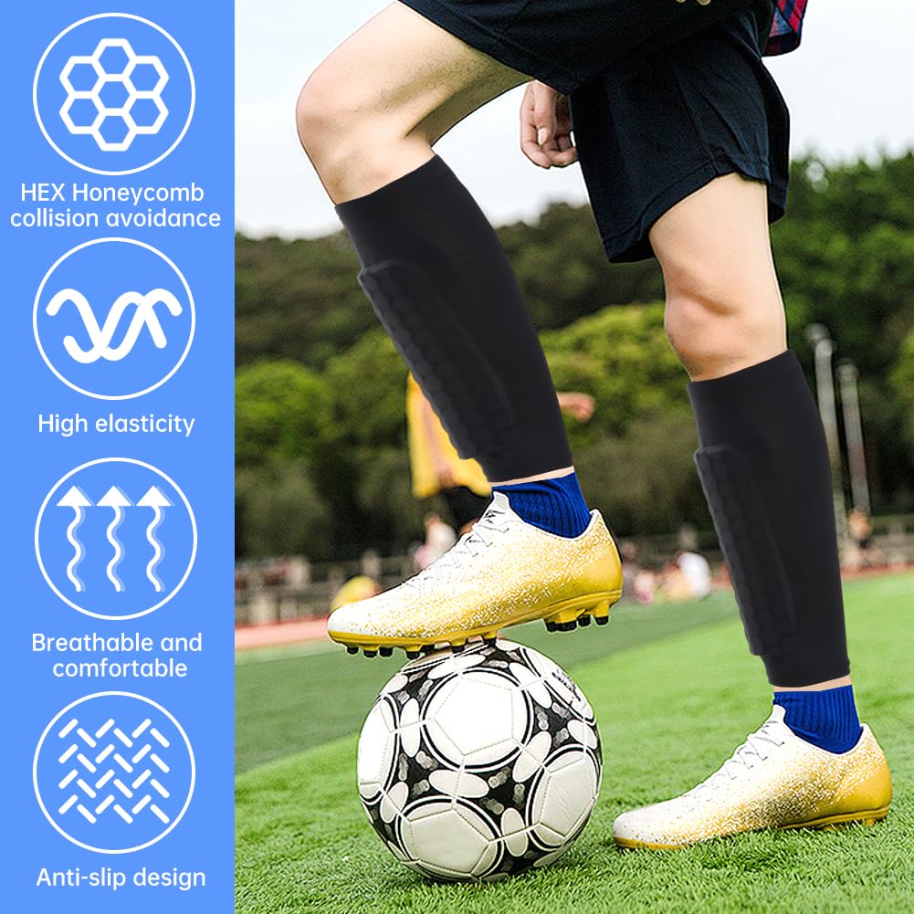 Fußball-Schienbeinschoner für Kinder und Erwachsene, Schienbeinschoner mit Waben-Kompressionsmanschetten, Fußball-Shi/n-Pads für Jungen, Mädchen, Männer