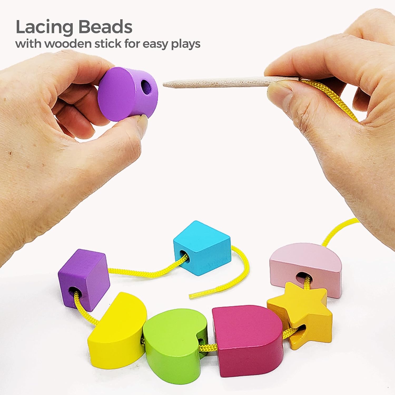 Jispring Silicone Stacking & Nesting Toys, 3-in-1 Wooden Shape Sorters, Sequencing and Lacing Beads, Products for People with Dementia and Alzheimers, Anxiety Relief