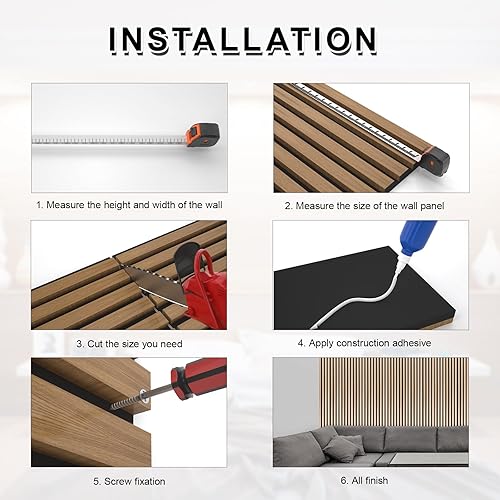 Miniatura 6 de NeatiEase Paneles de pared de listones de madera, 4 piezas, 96 x 12.6 pulgadas, insonorizados y con cancelación de ruido, paneles de pared acústicos