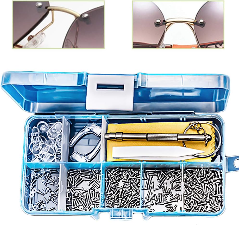 Gresunny 500pcs Eyeglass Repair Kit Spectacles Repair Set with Screws and Nuts Assortment Glasses Repair Tool with Silicone Nose Pads, Tweezer Micro Screwdriver for Sunglasses Spectacles Watch