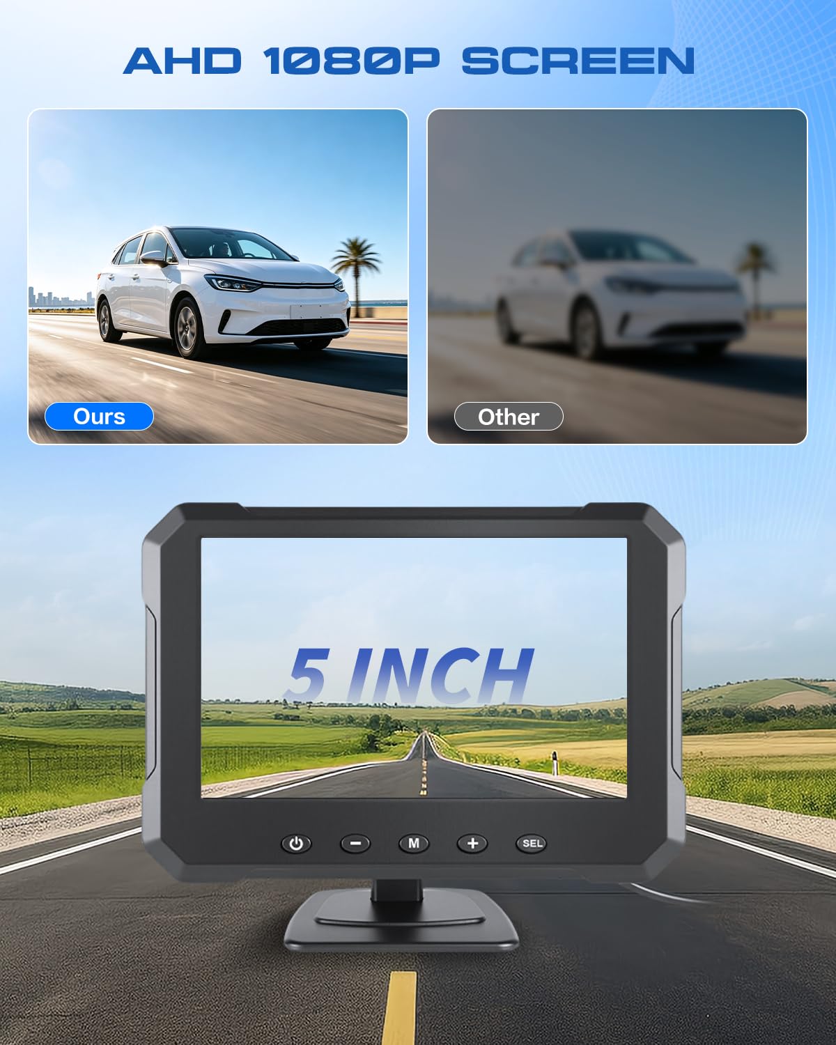 Kit Cámara Marcha Atrás 1080P Pantalla 5 Pulgadas con Visión Nocturna IP68