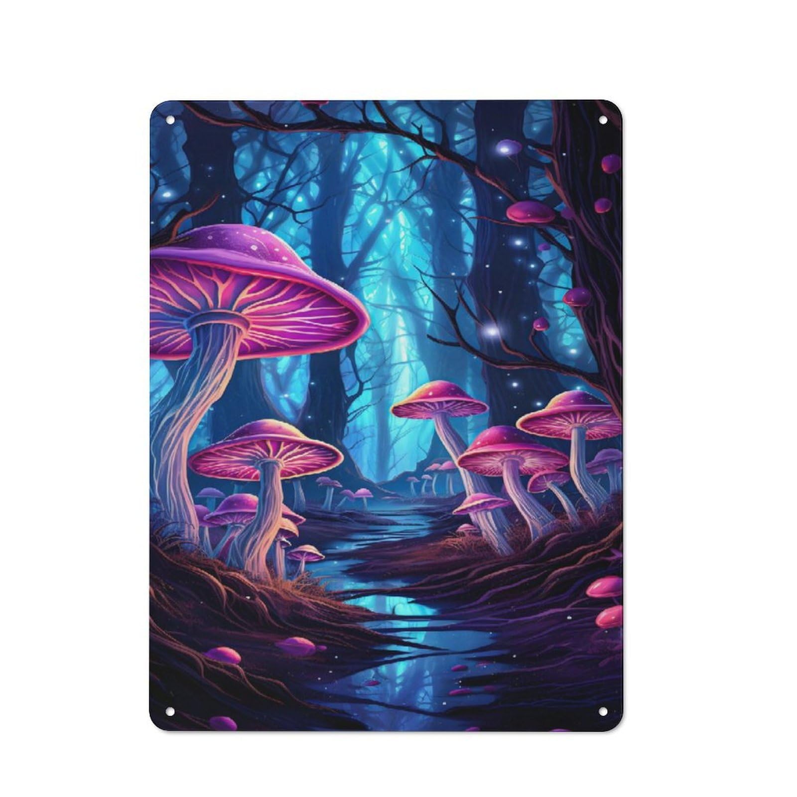 Junmoney Style-17 40X30cm Retro Tin Sign With Mystical Forest Mushrooms For Living Room Wall, Housewarming Present For People Styling Living Room