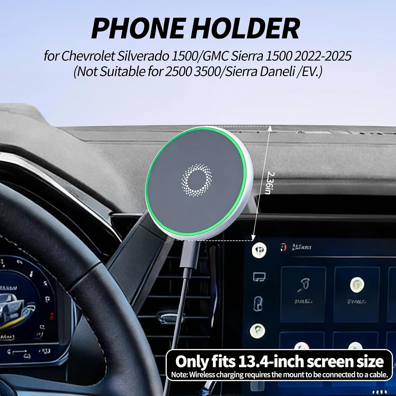Magnetic Phone Mount for Chevrolet Silverado 1500 for GMC Sierra 1500 2022-2025 Accessories 13.4-inch Screen, 360°Rotation for Magsafe Wireless Charger Phone Holder
