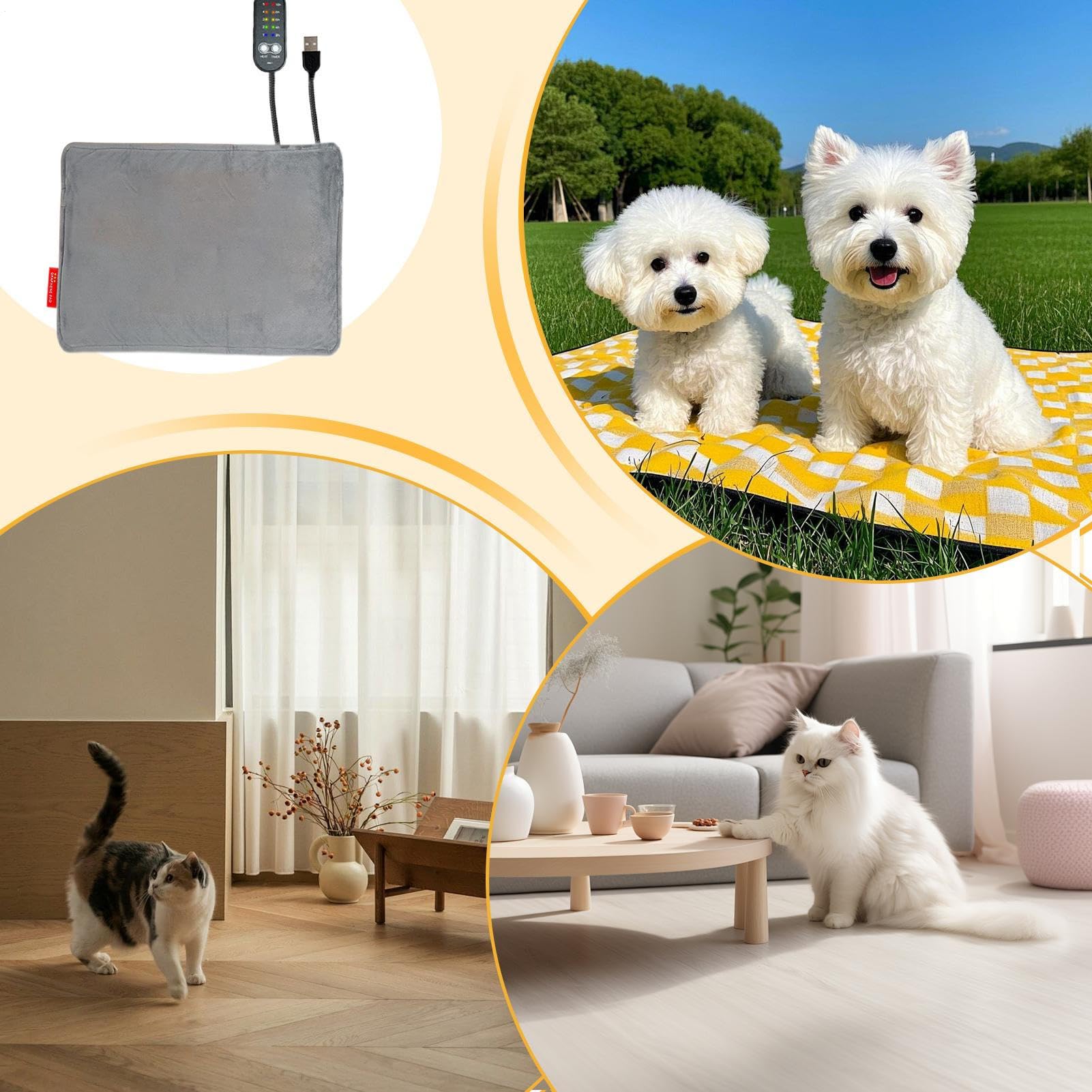 Almohadilla Calefactora para Gatos,5 Niveles De Temperatura Cojines Cálidos Para Dormir Con Temporizador Automático | Almohadillas Térmicas Para Gatos De Interior,para Apartamento Granja Garaje Jaula