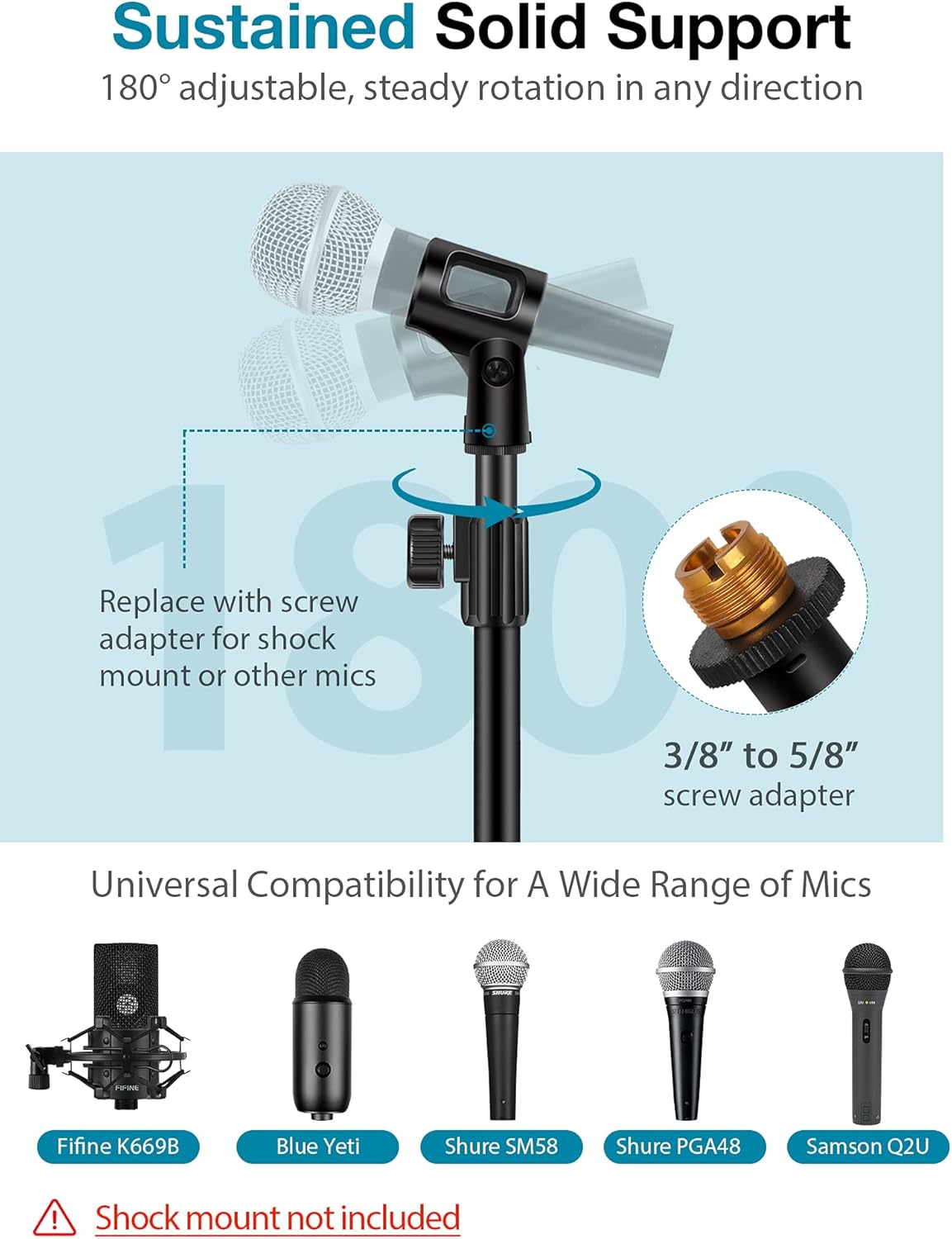 Flаѕh Dеаlѕ - 40% оƒƒ InnoGear Desktop Microphone Stand, Upgraded Adjustable Table Mic Stand with Mic Clip and 5/8 Male to 3/8 Female Screw for Blue Yeti Snowball Spark & Other Microphone, Pack of 2