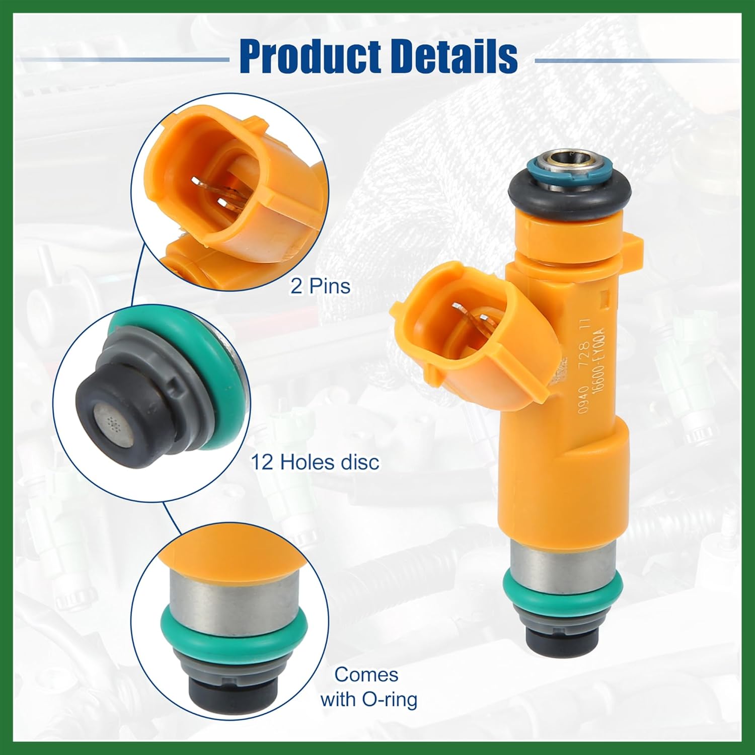 Motoforti Car Fuel Injector Nozzle Replacement Fit for Infiniti G37 2008-2013 16600-EY00A - Pack of 6 Orange Long-lasting