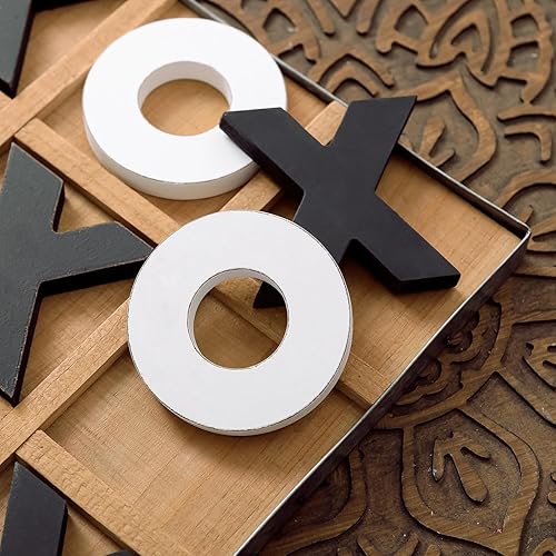 Miniatura 4 de NIKKY HOME 12x12 Inch Large Tic Tac Toe Wood Board Game Classic Coffee Table Decor Decorative Wooden Travel Game for Family