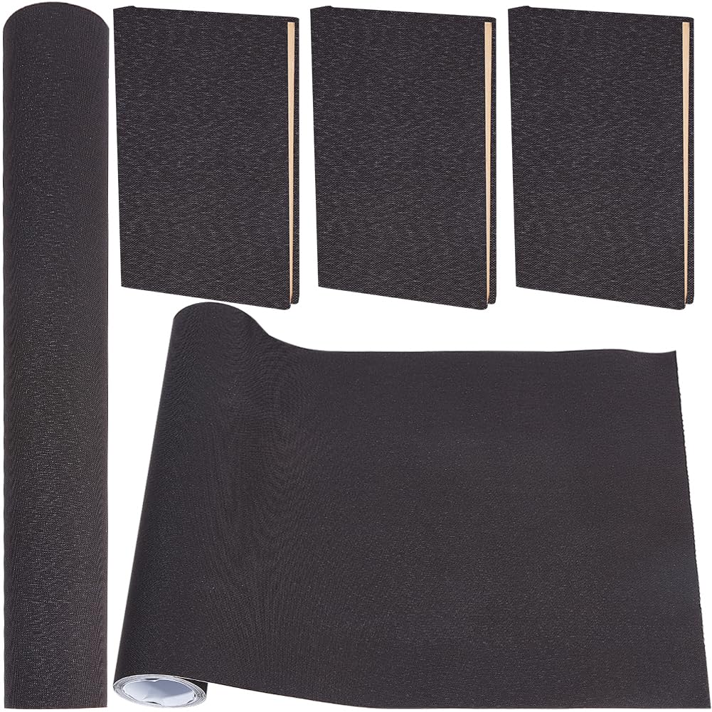 craspire 2000x425 mm Toile de Lin pour Reliure de Livres Noir Tissu Auto-Adhésif Surface avec Support en Papier Couverture de Livres Album Scrapbooking DIY Couverture de Protection Fournitures