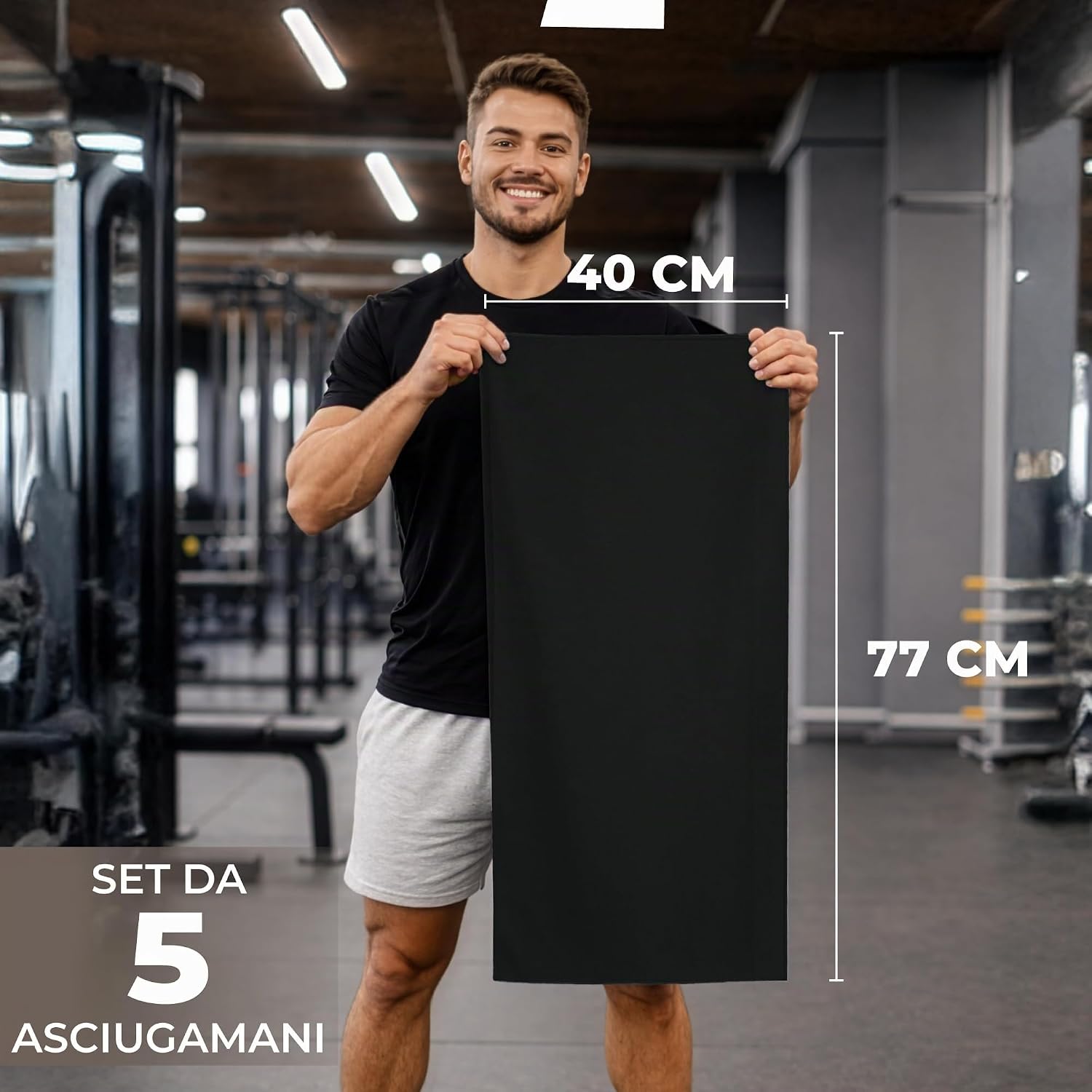 Asciugamano Microfibra Palestra - 40x77cm (Set 5) - Nero - Analyse des détails et conception