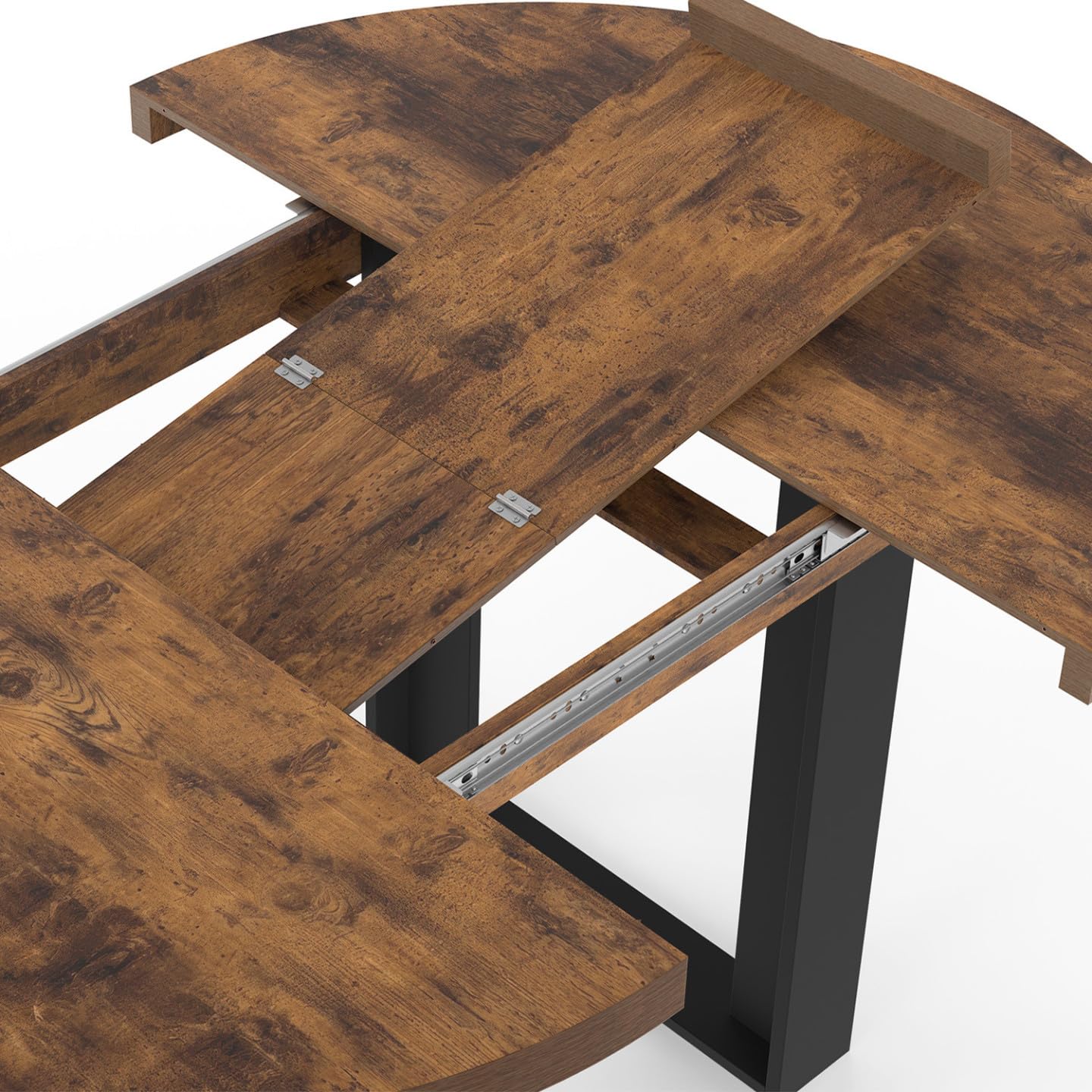 IDMarket - Table à Manger Extensible Ronde Phoenix 4-6 Personnes Bois foncé Effet Vieilli et Noir 110-150 cm