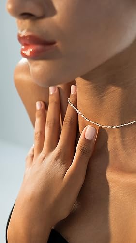 Miniatura 5 de Miabella 925 Sterling Silver, 18K Gold Plated Figaro, Beaded Singapore, Sparkle, Cuban Link Chain, Choker Necklace for Women Made in Italy