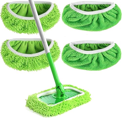 4 almohadillas de microfibra reutilizables lavables para trapeador, almohadillas húmedas compatibles con Swiffer Sweeper, paños de barrido seco,