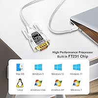 Vista 3 de DTECH Adaptador USB a serie con chip FTDI de 9 pines RS232 a cable USB DB9 RS-232 Data LED Light Detect FT231 chipset compatible con Windows 11 10 8