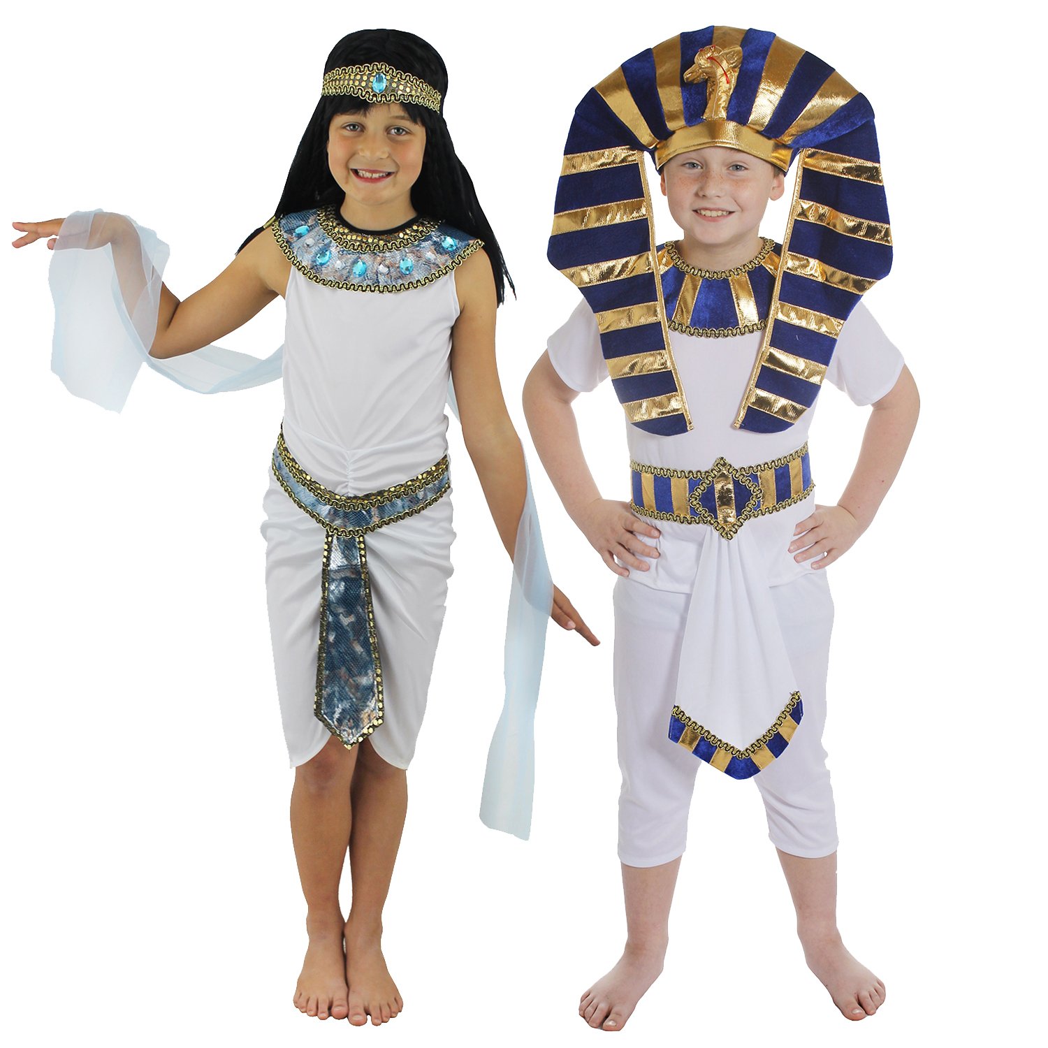 Vegaoo Ägypterin Kinderkostüm – Größe 122/134 (7–9 Jahre), Mit Kleid, Gürtel, Schmuck