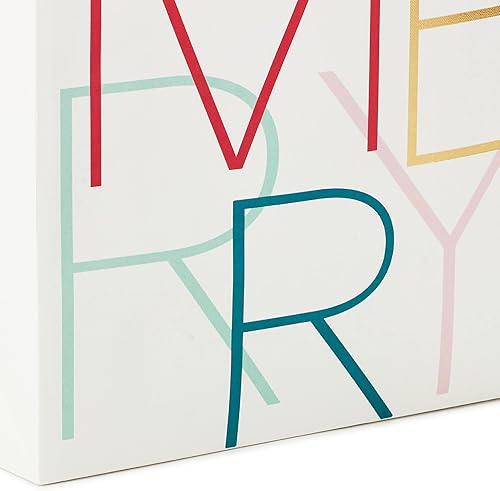 Miniatura 6 de Hallmark Bolsa de regalo de Navidad cuadrada de 7 pulgadas con papel de seda (Merry moderno, marfil, rojo, oro, verde menta) para hija, hermana,