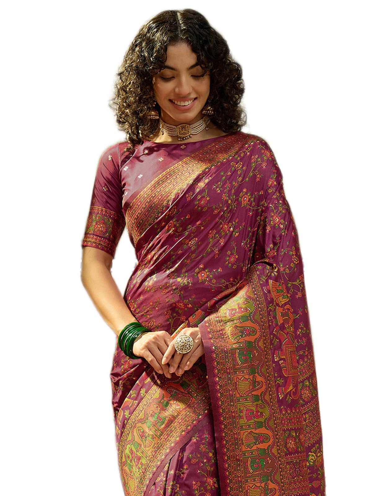 siril Women's Silk Kashmiri Minakari Jacquard Saree with Unstitched Blouse Piece-picture-49