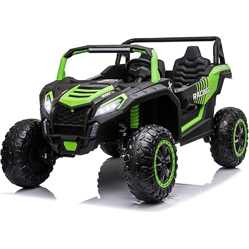 NEWQIDA XXXL 24V Ride on Toys for Big Kids, 2 Seater Ride On Car with Remote Control, 4x4 Ride On Truck Buggy Side by Side Kids UTV Electric Vehicles Max 220lbs Load for Adults Teens, Green