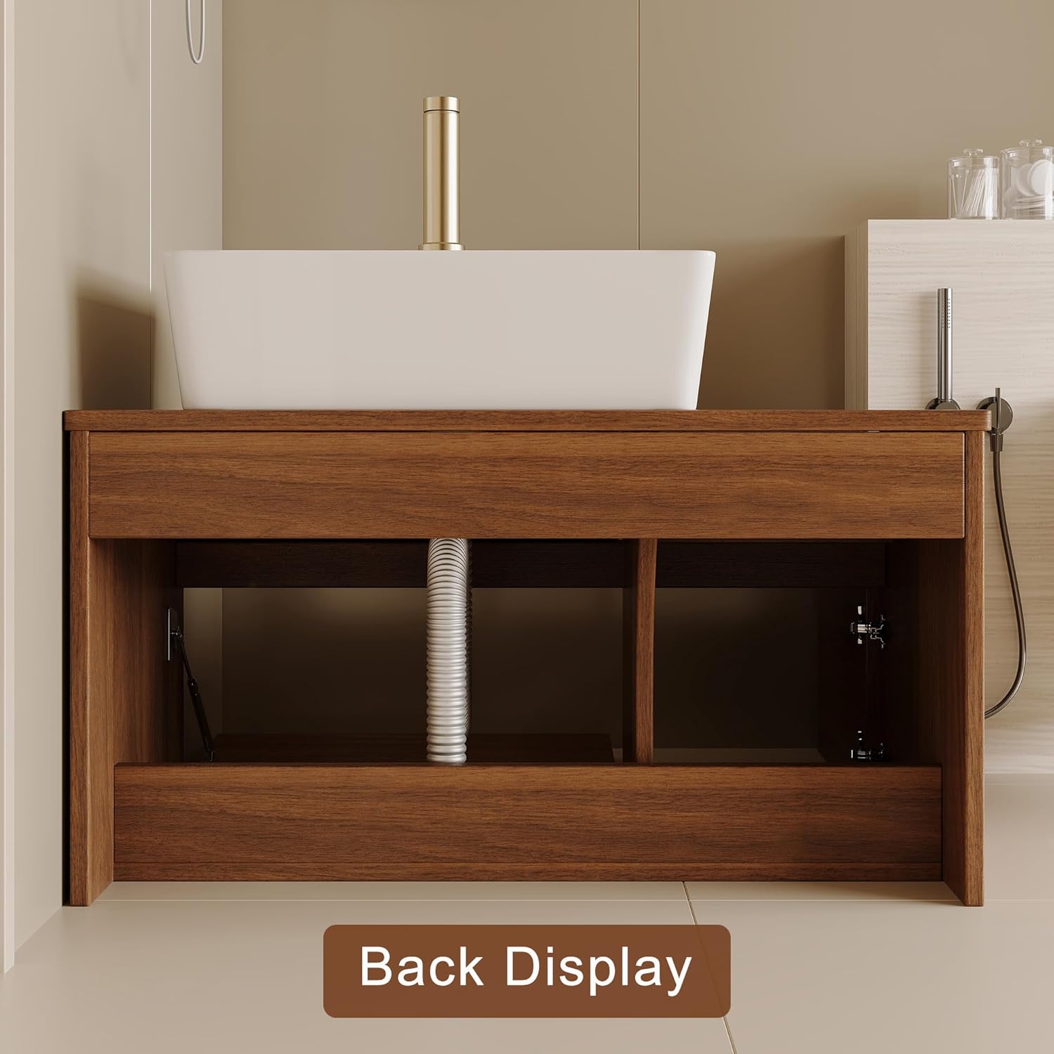 Glintee 32" Floating Bathroom Vanity with Ceramic Vessel Sink – Wall-Mounted Solid Wood Vanity, Soft-Close Drawers & Storage Cabinet, Quick Assembly (Walnut)
