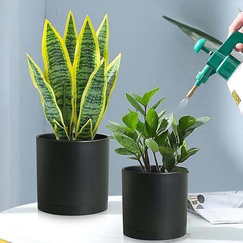 Miniatura 5 de Macetas de 876 pulgadas, juego de 3 macetas cilíndricas para plantas de interior y exterior, macetas decorativas de plástico con agujeros de drenaje