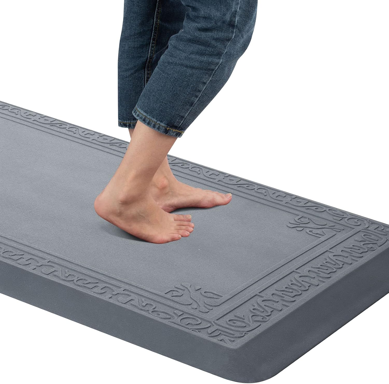 Anti Fatigue Kitchen Floor Mat, Standing Desk Mat, Cushioned Comfort Mat for Home, Office, Laundry,Pain Relief, Non Slip Bottom, Waterproof & Easy to Clean, 24"x72", Grey