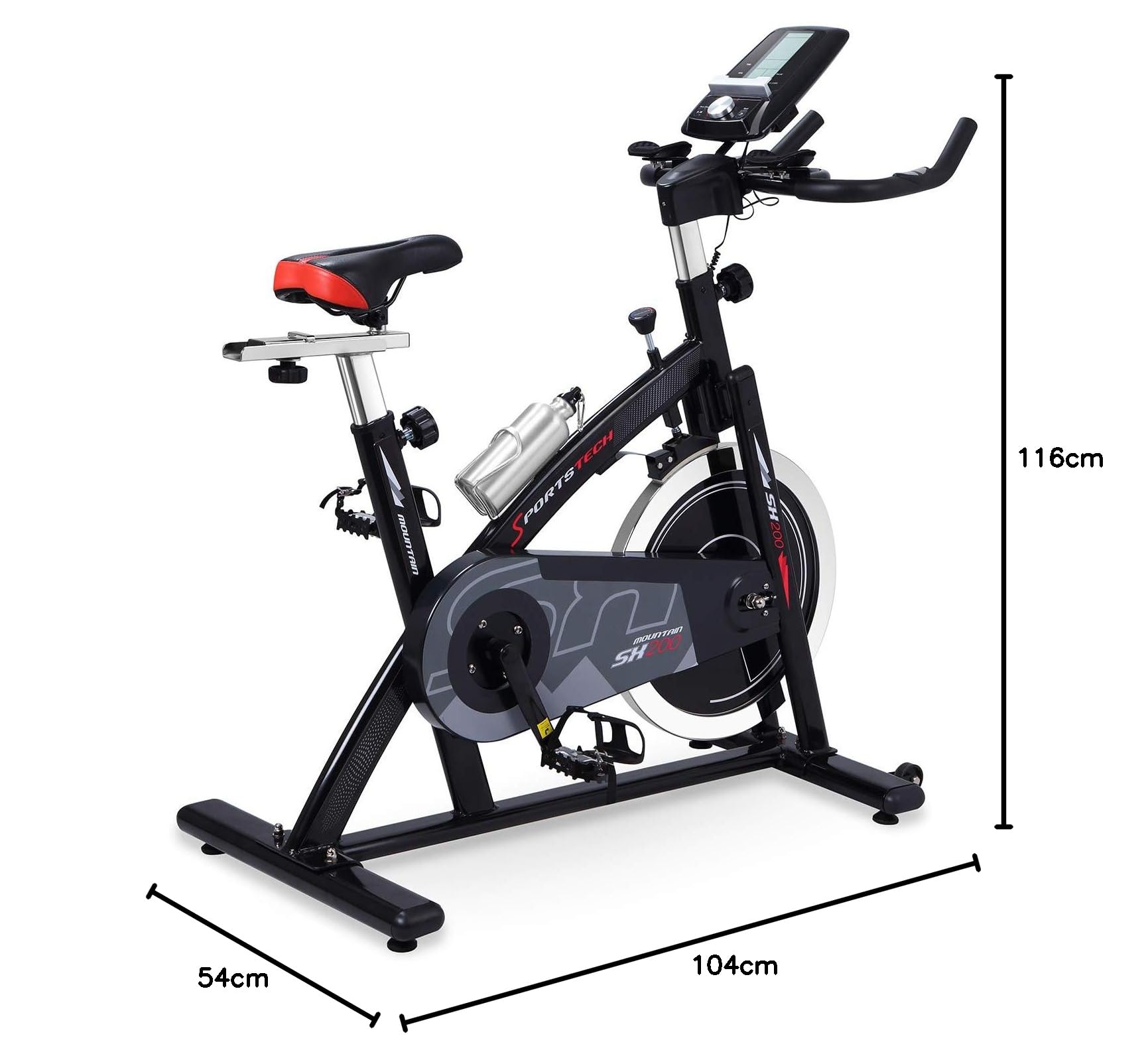 Sportstech Vélo d'appartement ergomètre SX200 avec contrôle via l'application Smartphone + Google Street View | roue d'inertie de 22 kg | capteur de fréquence cardiaque | charge maximale 125 kg