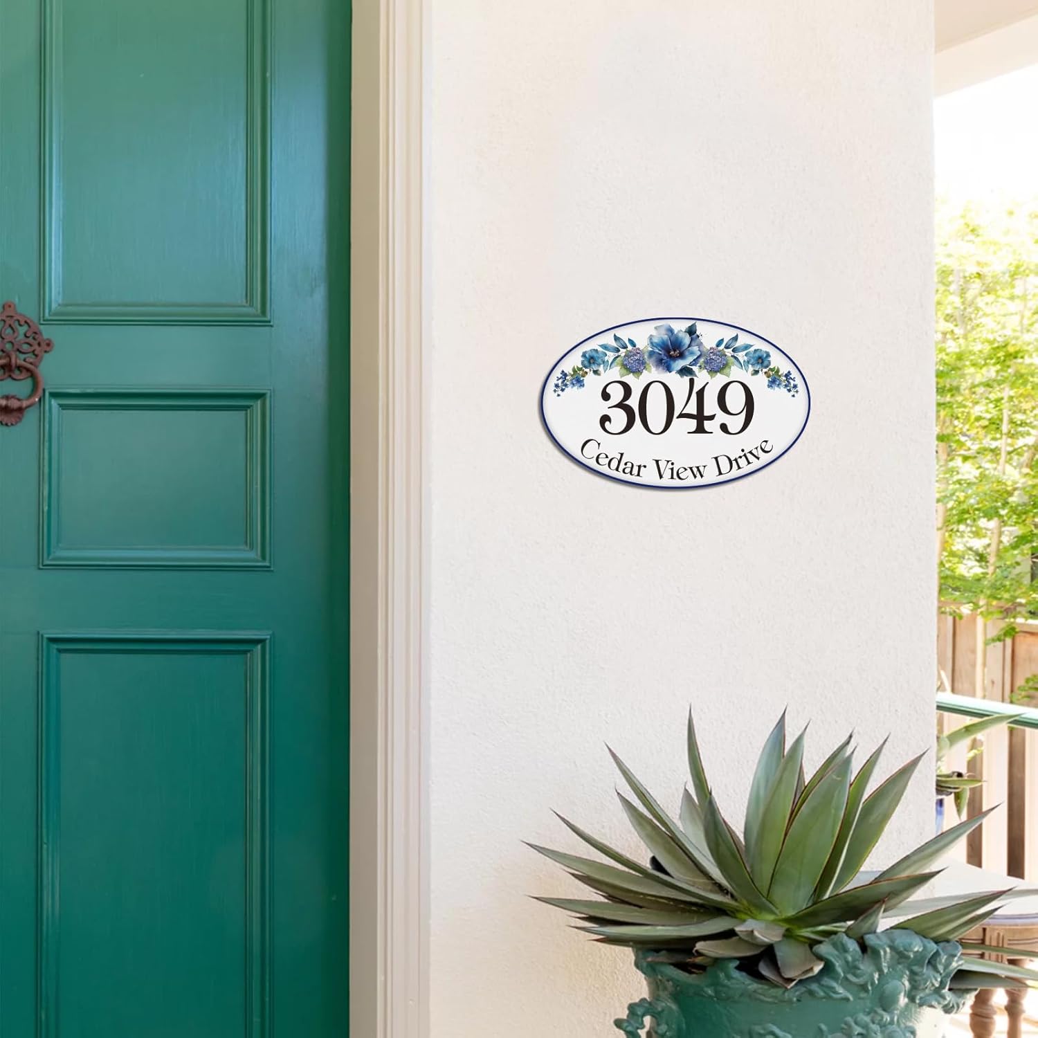 House Address Sign, Custom Fancy House Address Plaques, Metal House Numbers, Watercolor Hand-Painted Style, 12 X 7.5 Inch, Aluminum, Outdoor Fence Wall Art Decor (S02)