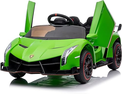 NEWQIDA Vehículo eléctrico para niños para conducir Lamborghini con licencia con control remoto de 12 V, vehículos a batería de 12 V, 4 x 4, juguete
