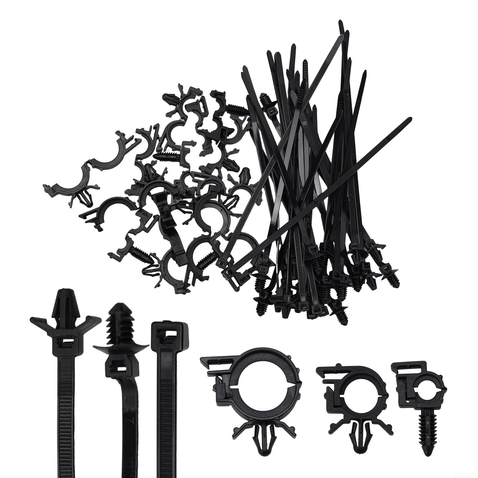 Kabelbinder-Set Mit Clips – 60 Stück, Nylon, 3 Größen (21 Cm, 17,3 Cm, 12,7 Cm), Für Motorraum & Kabelmanagement