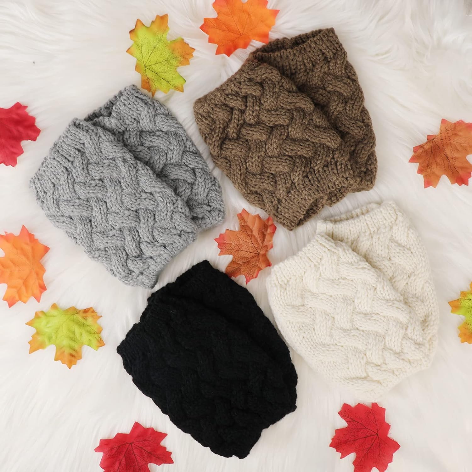 PHOGARY 4 Pairs Winter Warm Boot Cuffs for Women, Crochet Knitted Boot Socks for Gilrs Short Leg Warmers Boot Topper Socks Leg Cuffs Boot Warmers Gift for Girls (Style D) - Image 5