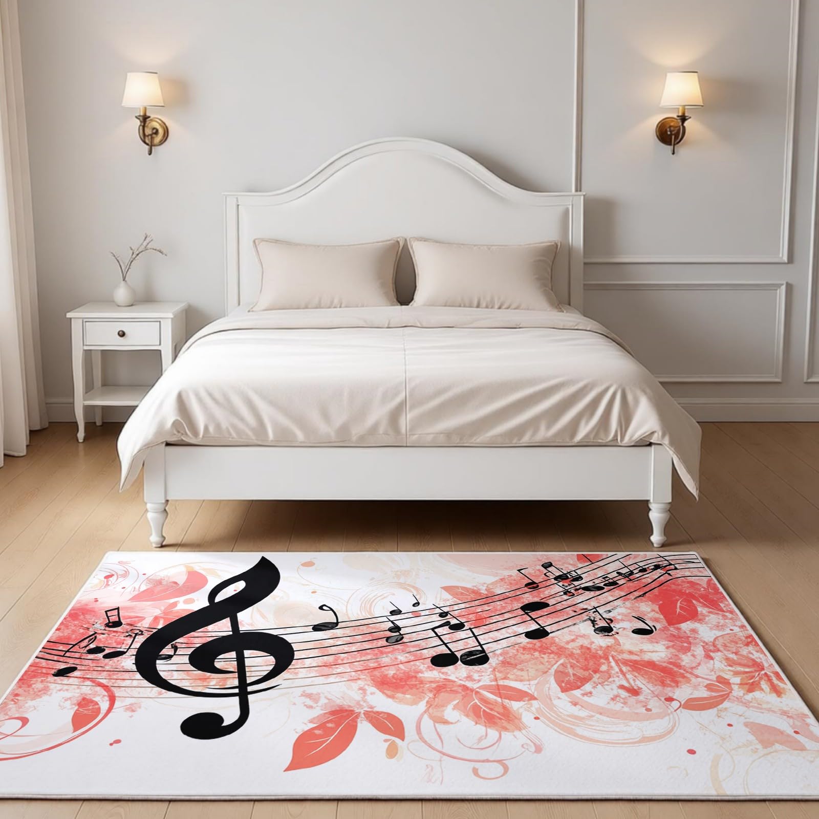 Tappeto Grande 180 x 270 cm Note ad acquerello Tappeto Salotto Lavabile in Lavatrice a Pelo Corto Antiscivolo Tema musicale per Cucina, Camera da Letto e Ufficio