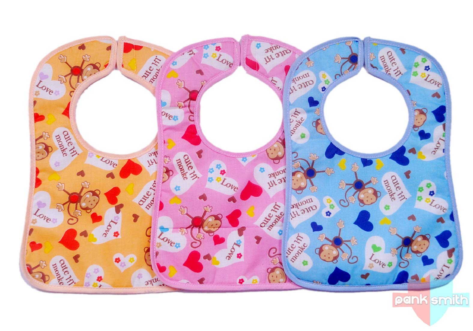 Premium Waterproof Heart Print Valcro Bibs With Defferent Bright Color's Set Of 3