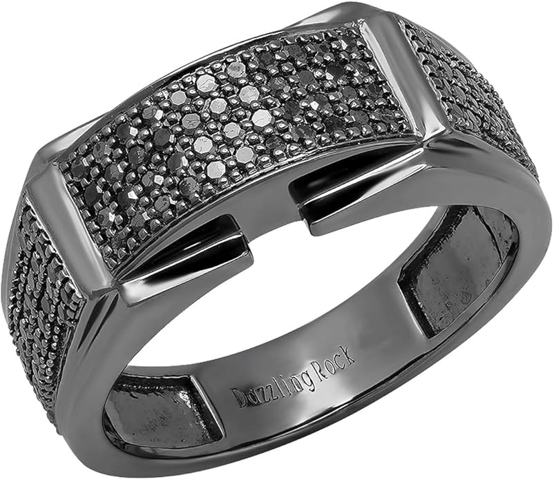 Dazzlingrock Collection 0.60 cttw Round Black Diamond Hip Hop Men&#39;s Wedding Band in 10K Solid Gold