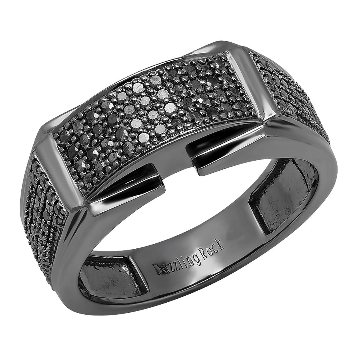 Dazzlingrock Collection 0.60 Ctw Round Black Natural Diamond Hip Hop Men's Wedding Band in 10K Real Solid Gold