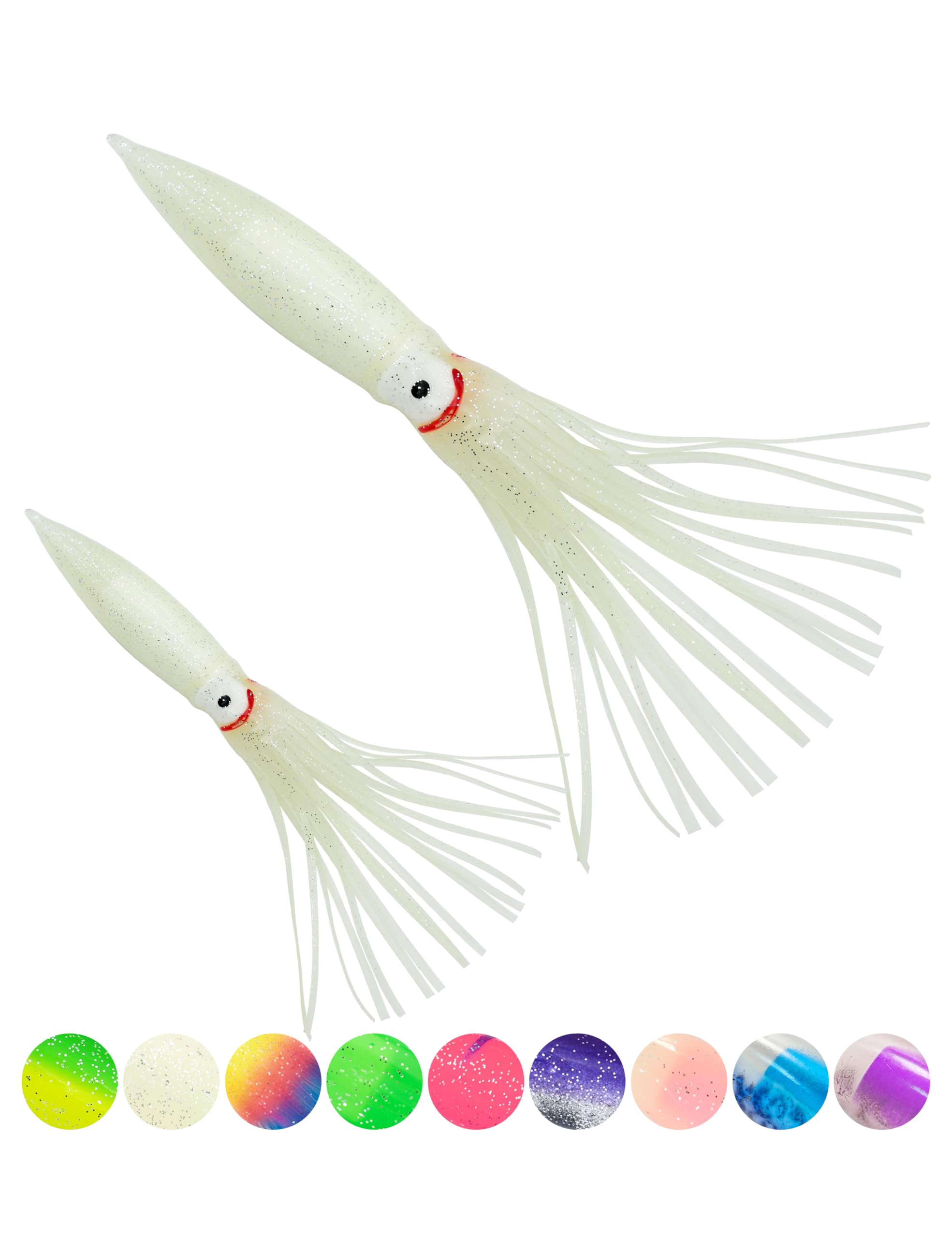 BLUEWINGLot of 10 Skirt Shell Squid with Float Inside 6in/9in Trolling Squid Bulb Squid for Tuna, Wahoo, Mahi, Marlin, Big Game Fish