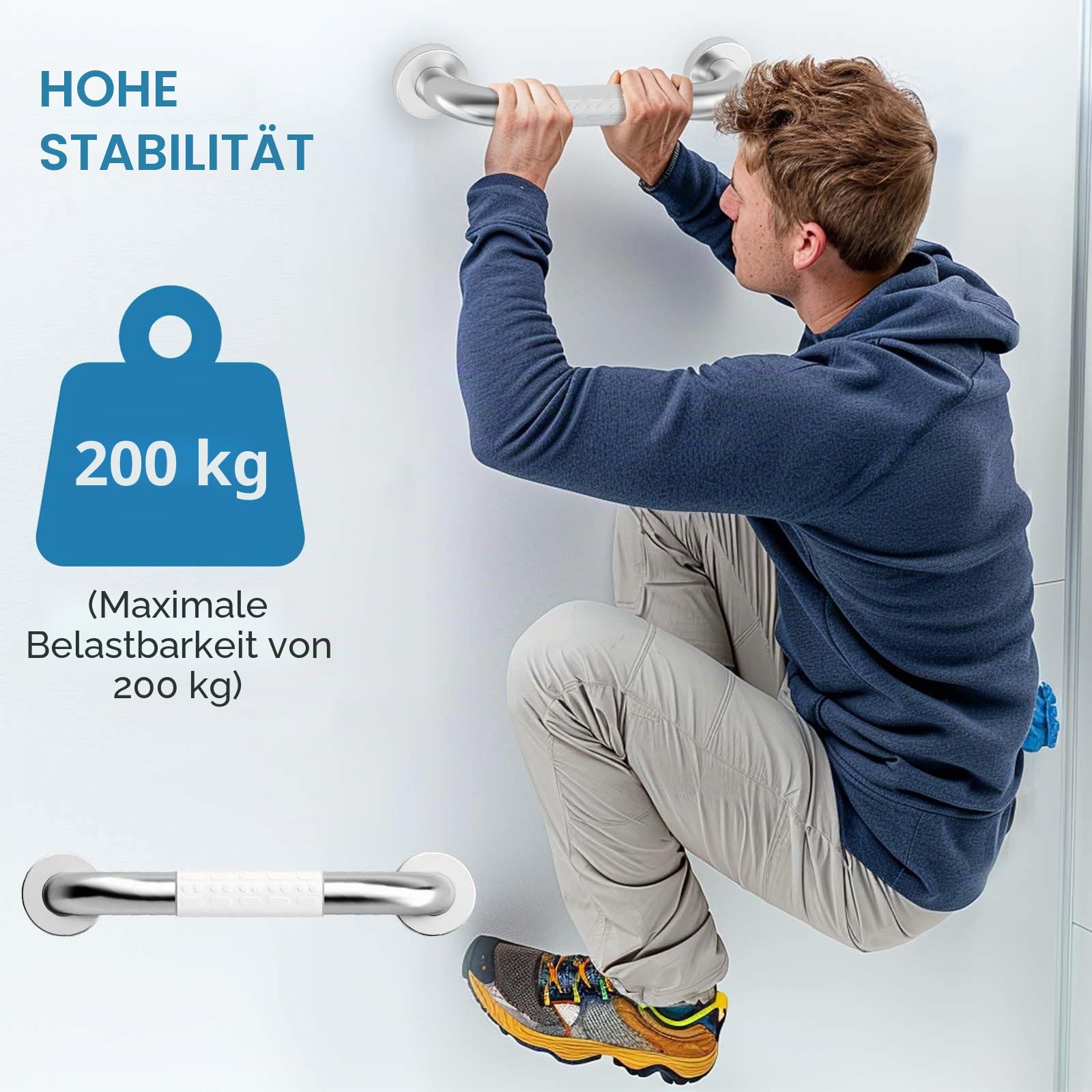 Oderra 30 cm Haltegriffe Für Senioren, Edelstahl Rutschfest Badewannengriff, Badezimmer Haltegriff Duschgriffe für Wandmontage WC, Griff Dusche Mit Leuchtkreisen