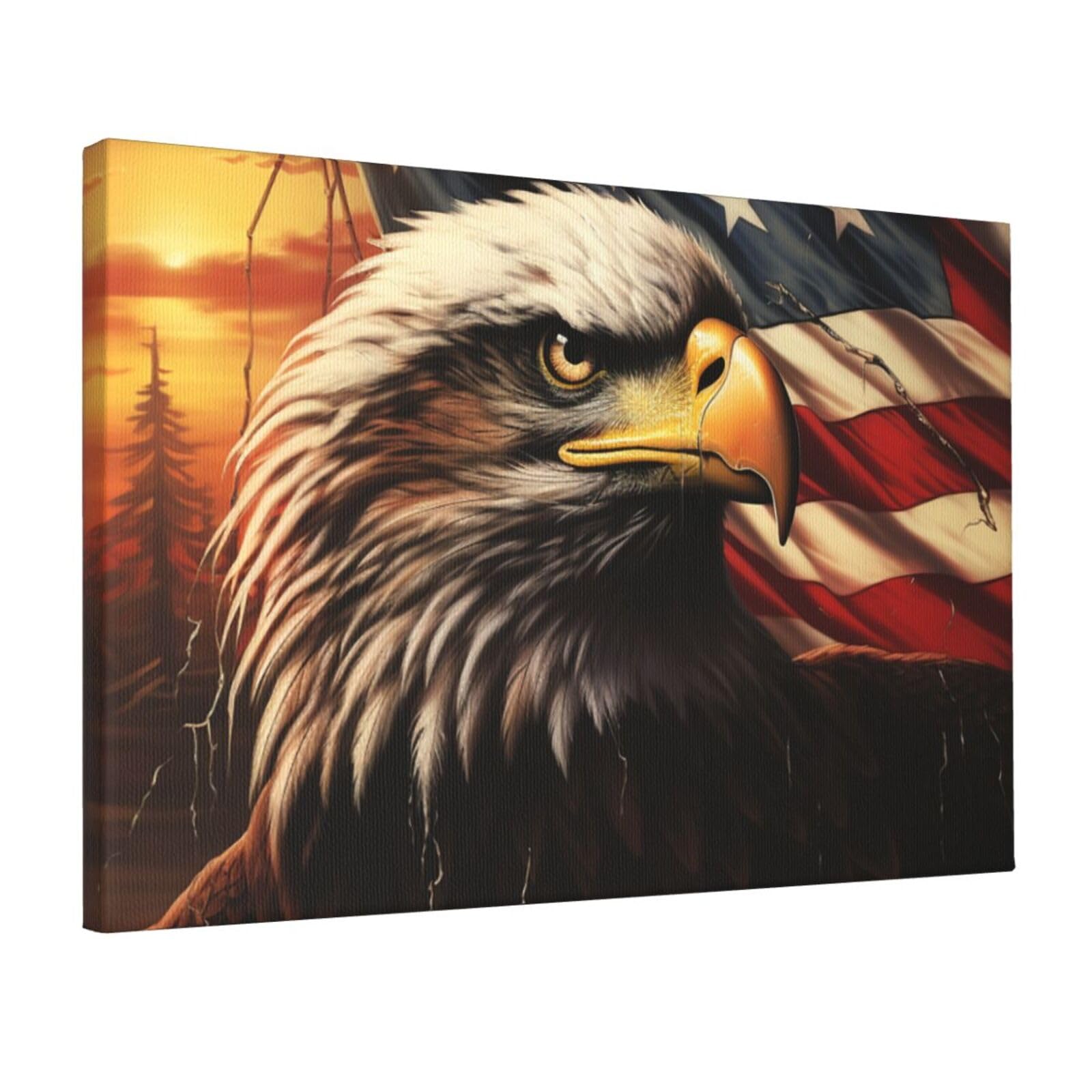 KLOPH Flag and Eagle Canvas Wall Art for Living Room 12"x18" Modern Artwork Painting for Bathroom Hanging Canvas Prints Aesthetic Wallart for Bedroom Kitchen Office Wall Decor