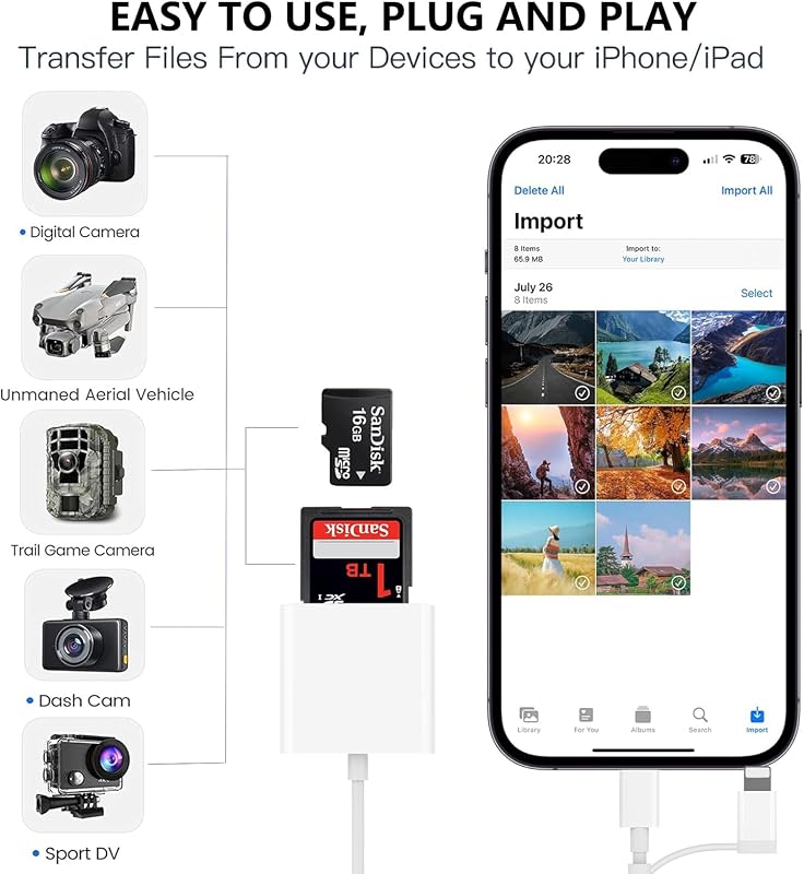 Oliveria Apple MFI Tanúsított Lightning SD Kártya Olvasó iPhone és iPad Készülékekhez - Kamera Adatátvitel Kompatibilis Adapter