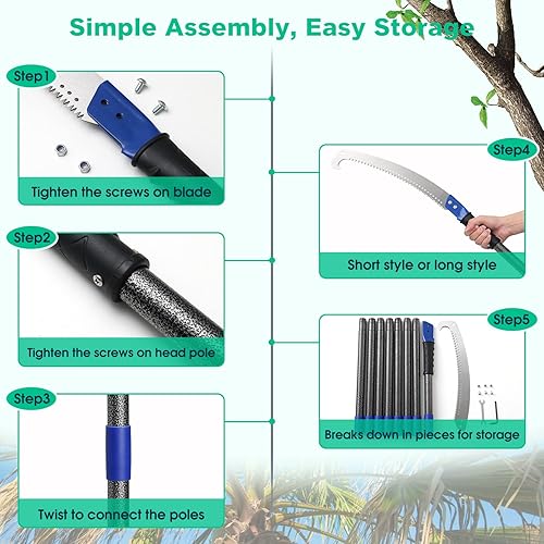 Miniatura 7 de Sierra de poste, sierra de poste manual con barra de extensión de 6.5 pies para ramas altas y corte de árboles, corte de sierra de poste largo para