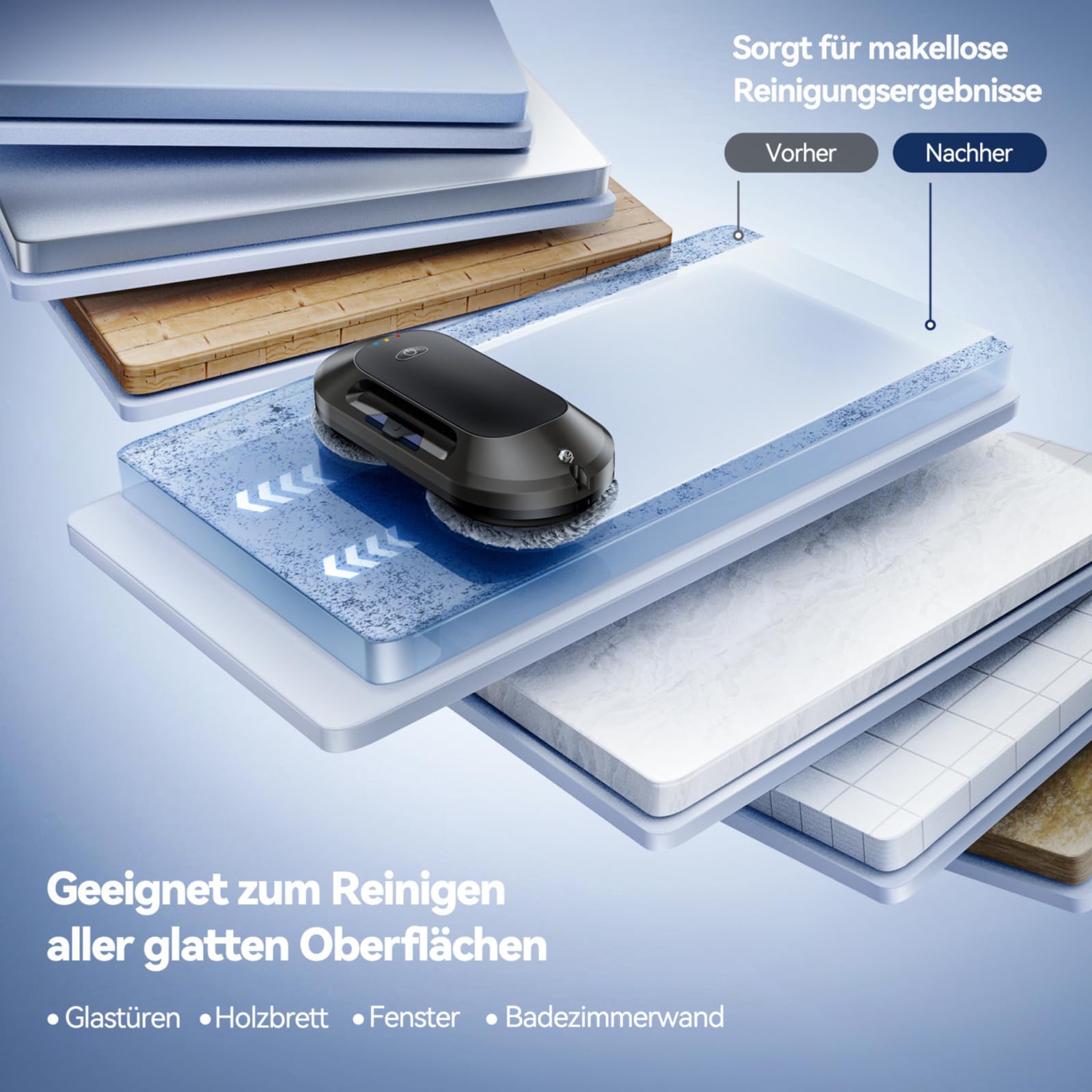 2026 Neu Fensterputzroboter mit Doppeldüsen-Sprühfunktion, 6000Pa Elektrischer Fensterroboter Für Fenster/Fliesen, <65dB, Starke Saugkraft, Intelligente Navigation, 3 Modes de Nettoyag, W23D
