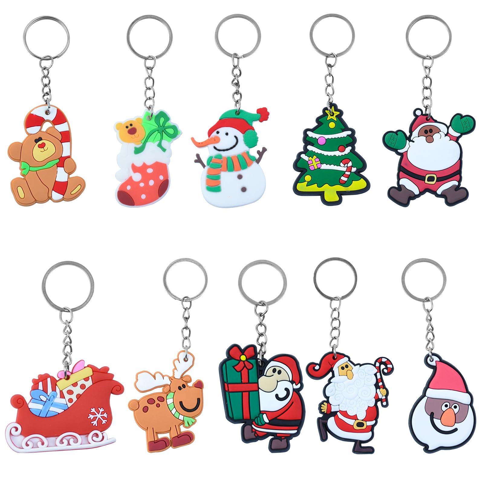 20 Pieces Christmas Keychains and Keyrings - Cartoon Santa Claus, Snowman, Stocking, Gloves, Tree Pendant Ornaments for Party Favors and Gifts