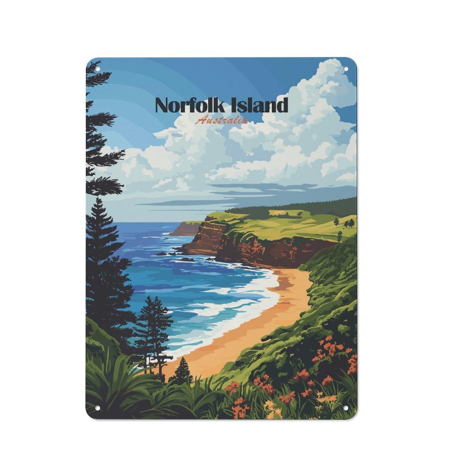 Junmoney Style-2 Retro Metal Wall Sign 40X30cm With Norfolk Island Beach For Bar Or Restaurant, Autumn Wall Decor For Restaurant Interior Fans