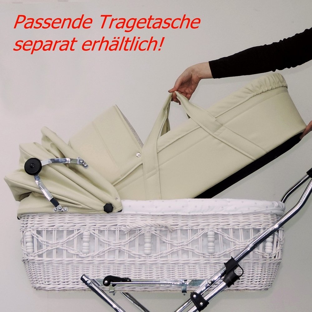 Eichhorn Kinderwagen Weidenkorb Korb Weiß Stoff Marine, blau
