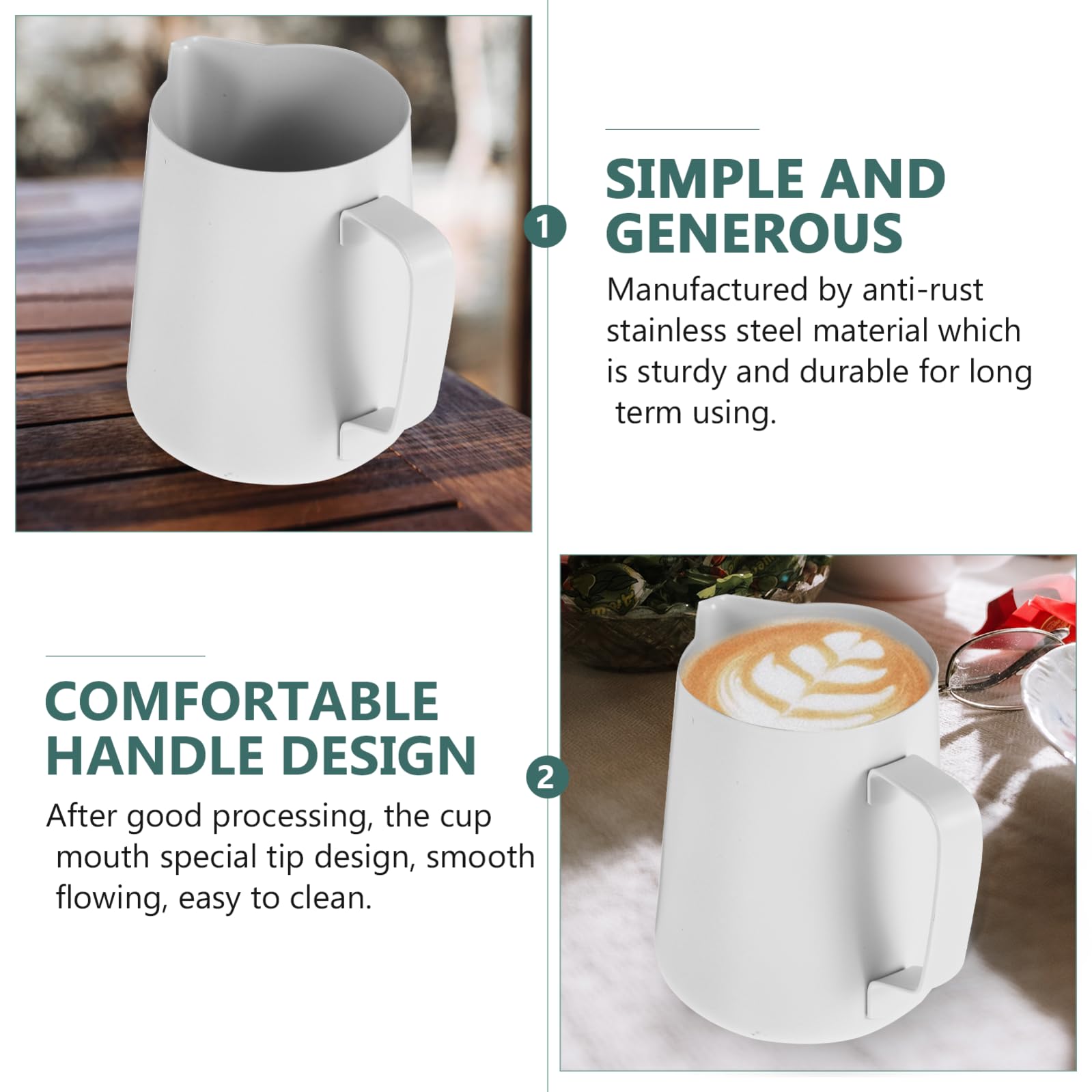Jarra para Espumar Leche Acero Inoxidable Teflón Antideslizante Jarra para Café Latte con Fácil Vertido y Limpieza Ergonomía Cómoda Hogar y Cafeterías